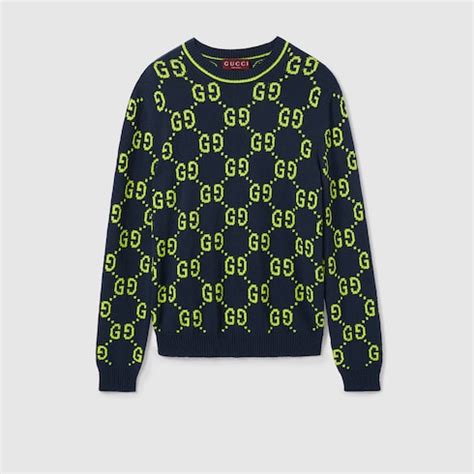 gucci green crewbecj|GG cotton jacquard crewneck sweater .